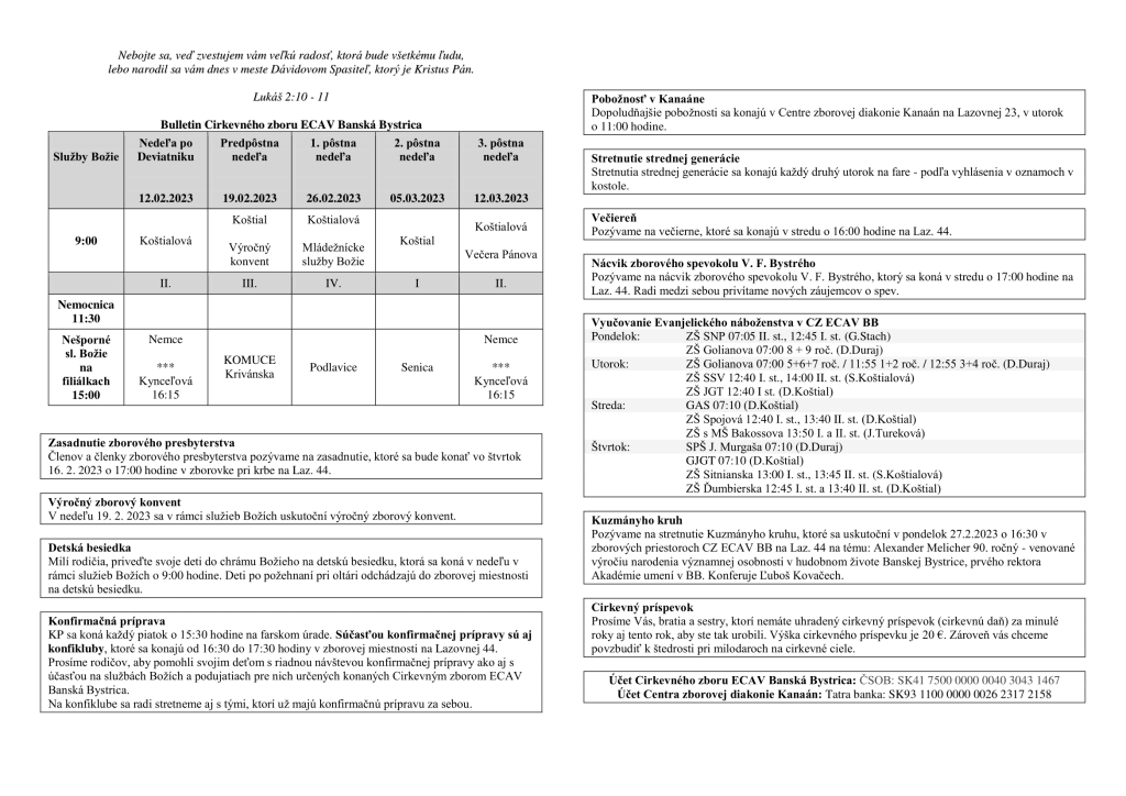 Bulletin na február, marec 2023